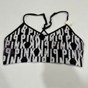 PINK Victoria’s Secret Logo Sports Bra Medium – Black White Racerback Compressio